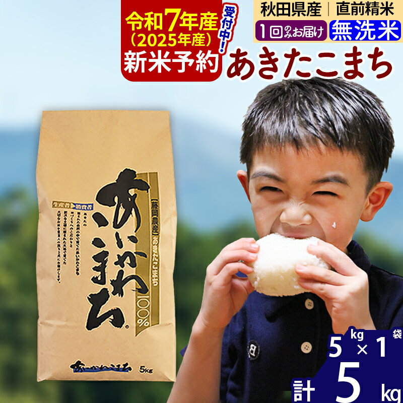 ※令和7年産 新米予約※秋田県産 あきたこまち 5kg【無洗米】(5kg小分け袋)【1回のみお届け】2025産 お米 藤岡農産