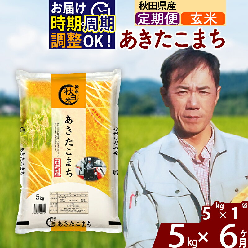 ※令和7年産※《定期便6ヶ月》秋田県産 あきたこまち 5kg【玄米】(5kg小分け袋) 2025年産 お届け時期選べる お届け周期調整可能 隔月に調整OK お米 みそらファーム