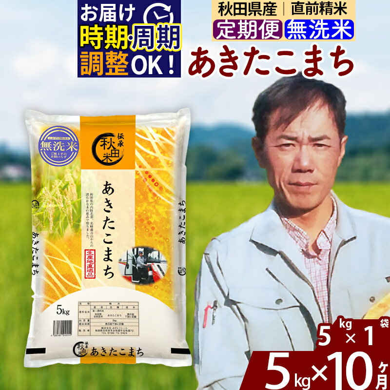 ※令和7年産※《定期便10ヶ月》秋田県産 あきたこまち 5kg【無洗米】(5kg小分け袋) 2025年産 お届け時期選べる お届け周期調整可能 隔月に調整OK お米 みそらファーム