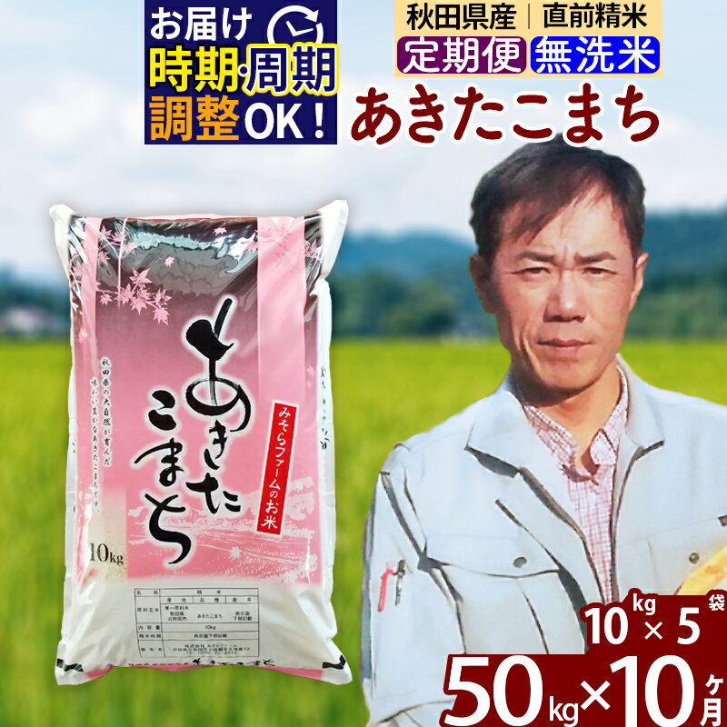 ※令和7年産※《定期便10ヶ月》秋田県産 あきたこまち 50kg【無洗米】(10kg袋) 2025年産 お届け時期選べる お届け周期調整可能 隔月に調整OK お米 みそらファーム