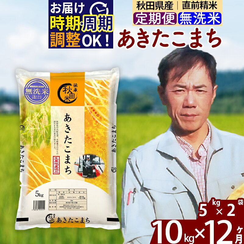 ※令和7年産※《定期便12ヶ月》秋田県産 あきたこまち 10kg【無洗米】(5kg小分け袋) 2025年産 お届け時期選べる お届け周期調整可能 隔月に調整OK お米 みそらファーム