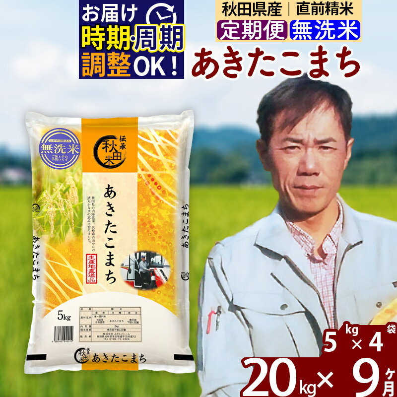 ※令和7年産※《定期便9ヶ月》秋田県産 あきたこまち 20kg【無洗米】(5kg小分け袋) 2025年産 お届け時期選べる お届け周期調整可能 隔月に調整OK お米 みそらファーム