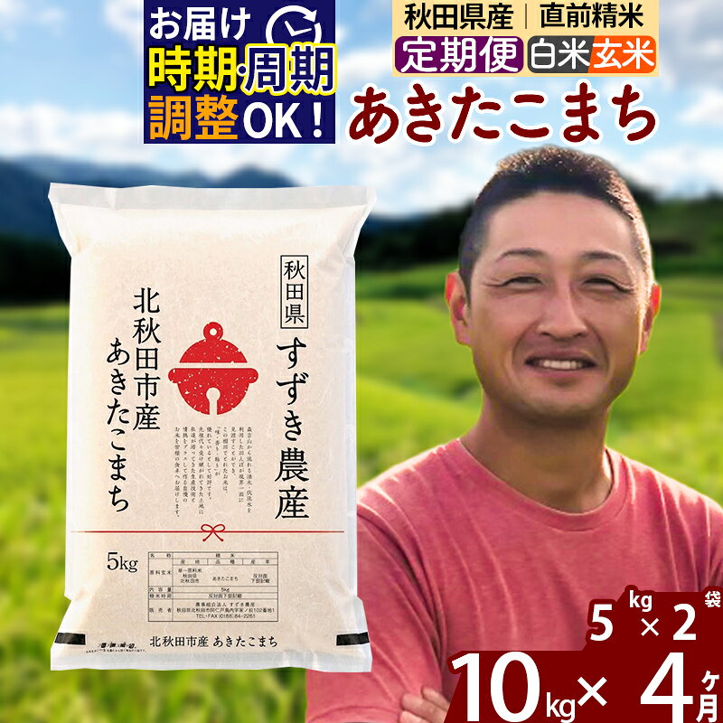 ※令和7年産※《定期便4ヶ月》秋田県産 あきたこまち 10kg【白米／玄米】(5kg小分け袋) 2025年産 お届け時期選べる お届け周期調整可能 隔月に調整OK お米 すずき農産