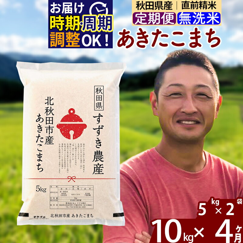 ※令和7年産※《定期便4ヶ月》秋田県産 あきたこまち 10kg【無洗米】(5kg小分け袋) 2025年産 お届け時期選べる お届け周期調整可能 隔月に調整OK お米 すずき農産
