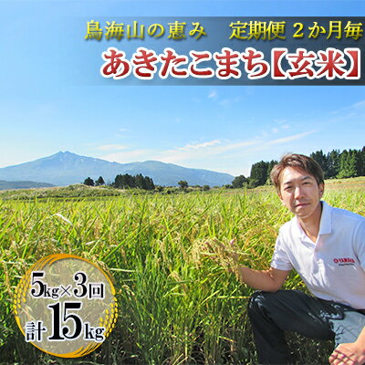 米 お米 【定期便】2ヶ月ごとに5kg×3回 鳥海山の恵み 農家直送！ あきたこまち（玄米・隔月） 15kg サブスク