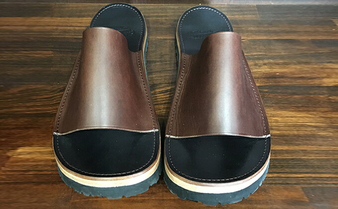 【ふるさと納税】レザーサンダル（ブラウン×ブラック）サイズ7（25～25.5cm）【キャッスルファイブレザーアート】 ファッション 靴 シューズ 牛革 サムネイル2