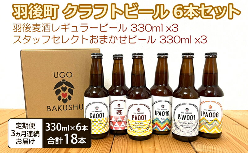 【ふるさと納税】《 定期便 3ヵ月 》【限定品】羽後町産 地ビール クラフトビール 6本飲み比べセット(レギュラー×3 おまかせ×3) 羽後麦酒 お酒 詰め合わせ ギフト プレゼント 宅飲み ペールエール サムネイル2