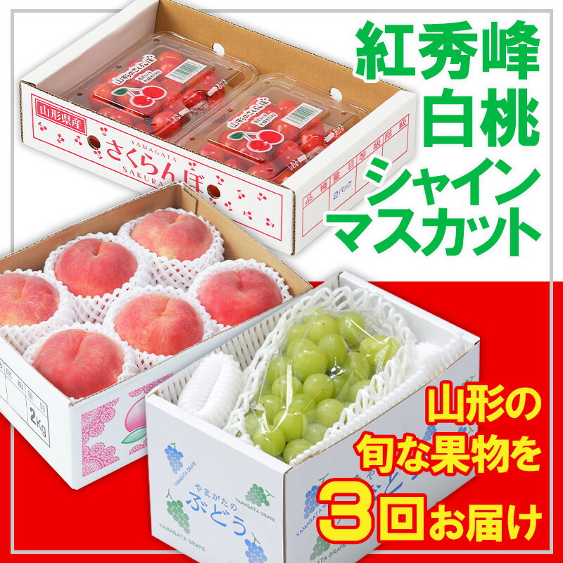 【定期便3回】☆フルーツ王国山形☆紅秀峰・白桃・シャインマスカット 【令和8年産先行予約】FS25-664 くだもの 果物 フルーツ 山形 山形県 山形市 お取り寄せ 2026年産