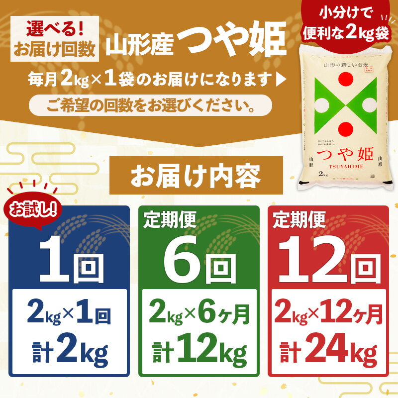【ふるさと納税】令和7年産 つや姫 ★高評価4.9★山形産 特別栽培米 つや姫 2kg 1回 6ヶ月 12ヶ月 24kg 12kg fz21-331 山形 お取り寄せ 送料無料 ブランド米 山形市 山形県 精米 お届け回数が選べる 配送回数が選べる サムネイル2