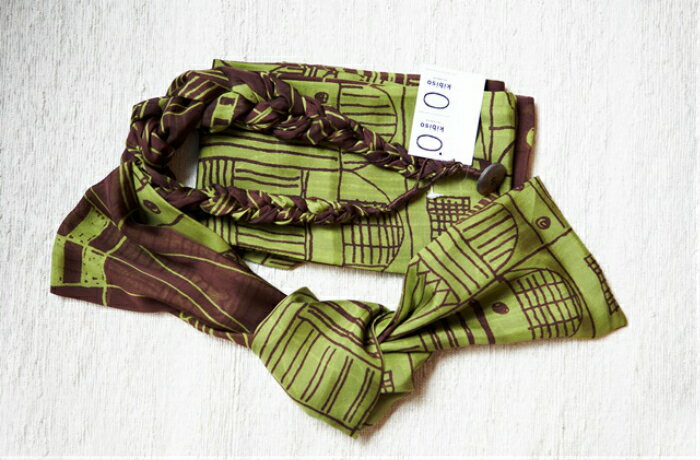 袋ストール（街）/緑×ボルドー　鶴岡シルク(株)　B65-806