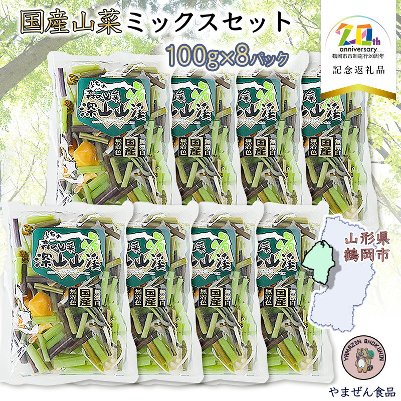 国産山菜ミックスセット 100g×8パック K-730 【市制施行20周年記念返礼品】やまぜん食品