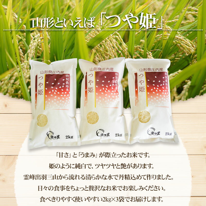 【ふるさと納税】令和7年産 米の里の特別栽培米 つや姫 精米6kg（2kg×3袋）　山形県鶴岡市産　K-763 - 画像3