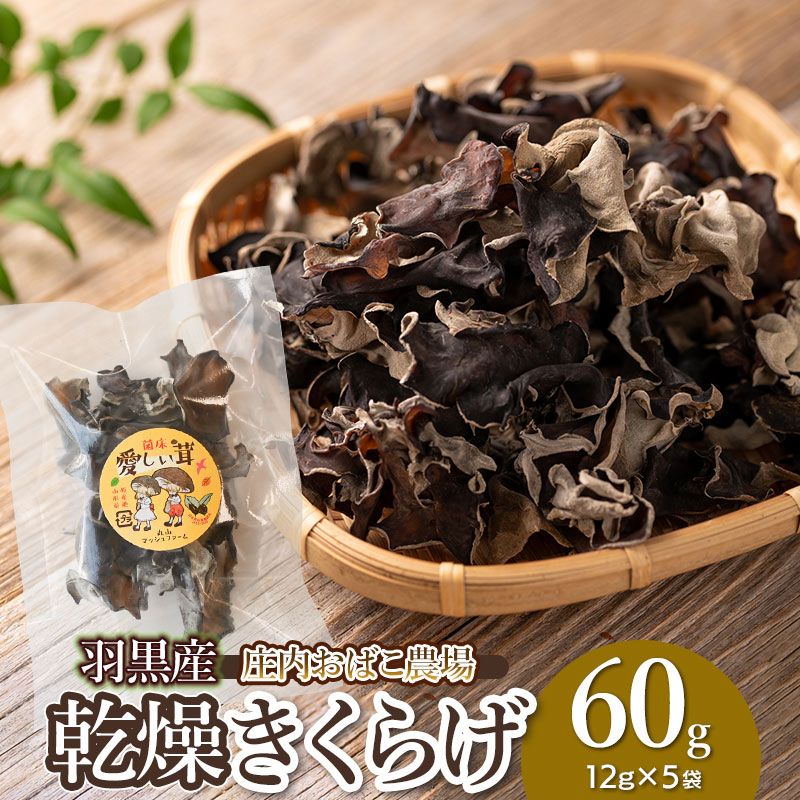 羽黒産　乾燥キクラゲ　60g（12g×5）　K-710　庄内おばこ農場　木耳 きくらげ