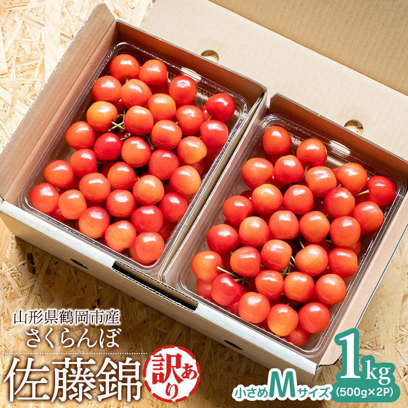 ［訳あり］さくらんぼ 佐藤錦 Mサイズ・バラ詰め 1kg(500g×2P)　山形県鶴岡市産　大膳農園