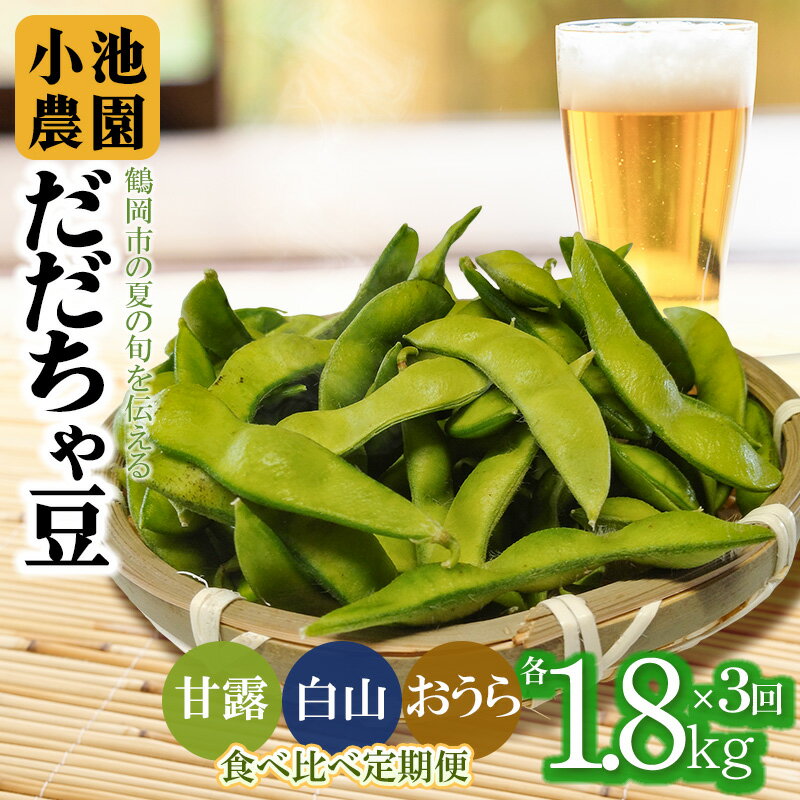 【令和8年産先行予約】鶴岡の夏の旬を伝える 小池農園のだだちゃ豆【定期便】甘露＆白山＆おうら 各1.8kg（600g×3袋）×3回お届け　K-832 枝豆