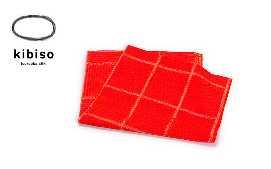 シルクストール「切手シート」オレンジ kibiso　E25-802　マフラー スカーフ