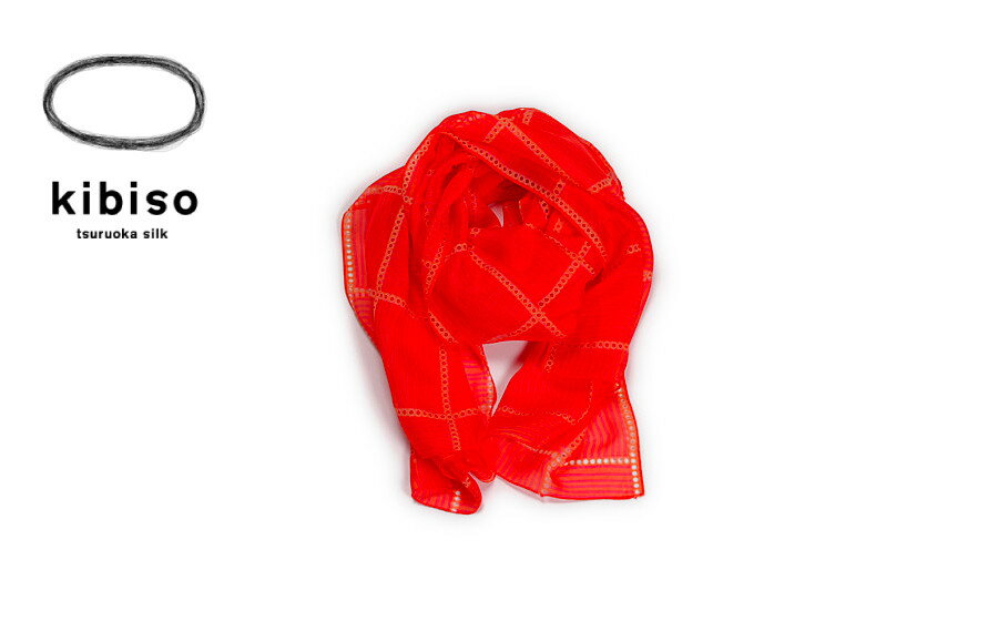 【ふるさと納税】シルクストール「切手シート」オレンジ kibiso　E25-802　マフラー スカーフ サムネイル2