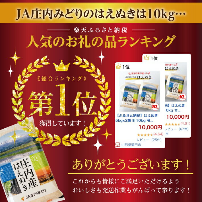 【ふるさと納税】はえぬき 5kg×2袋 計10kg 令和7年産米 山形県庄内産 ご希望の時期頃にお届け 米 お米 精米 白米 農協 JA 発送時期が選べる - 画像3