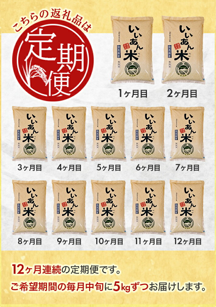 【ふるさと納税】 ≪12ヶ月定期便≫ 無洗米 はえぬき 5kg×12ヶ月連続 計60kg 山形県庄内産 ご希望期間の毎月中旬頃お届け 産地直送 米 お米 精米 白米 庄内米 いいあん米 ブランド米 東北 酒田市 アグレスト JGAP認証農場 - 画像2