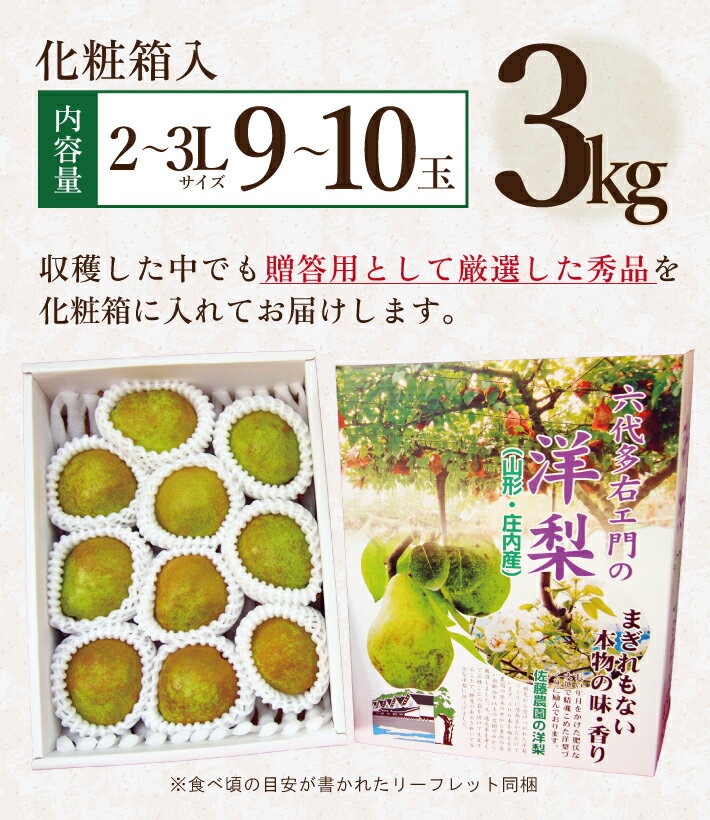 【ふるさと納税】西洋梨 ラ・フランス 秀品 2L～3L 約3kg（9〜10玉）化粧箱入り 山形県酒田産 11月中旬〜12月上旬頃お届け ※着日指定不可 東北 山形県 酒田市 庄内地方 六代多右ェ門 ラフランス サムネイル3