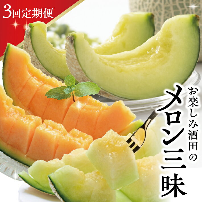 ≪3回定期便≫ お楽しみ！酒田のメロン三昧2026 6月中旬〜7月下旬：アンデスメロン 7月上旬〜8月上旬：赤肉メロン 8月中旬〜9月下旬：アールスメロン 計3回 ※着日指定不可 頒布会 夏 秋 メロン 山形 酒田 庄内