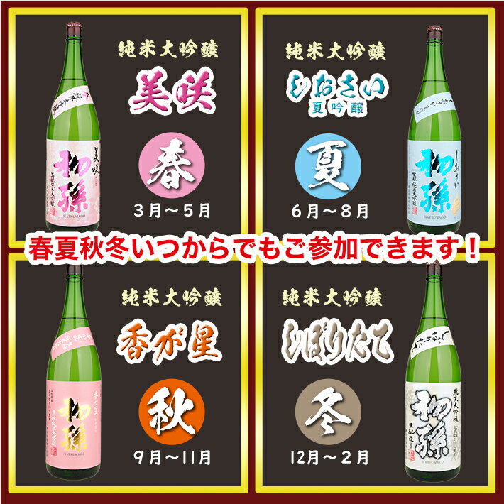 【ふるさと納税】≪4回定期便≫四季の酒田の酒まつり頒布会 初孫純米大吟醸 1800mlコース 年4回 計4本 「美咲」「しおさい夏吟醸」「香が星」「しぼりたて」 3ヶ月ごと毎月下旬にお届け お申込み翌月下旬からお届け開始 ※着日指定不可 日本酒 サムネイル3