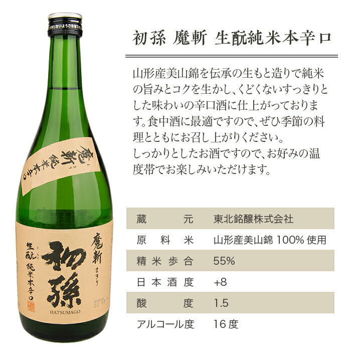 【ふるさと納税】 初孫 「魔斬」2種セット 純米大吟醸 超辛口・生もと純米本辛口 各720ml×1本 計2本セット 美山錦 東北 東北銘醸 山形県 酒田市 庄内地方 庄内平野 魔斬 生酛 純米大吟醸 純米酒 超辛口 本辛口 日本酒 お酒 セット サムネイル3