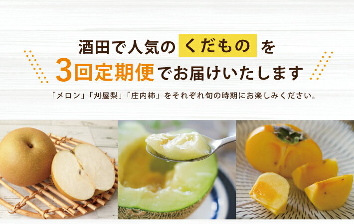 【ふるさと納税】≪3回定期便≫ 酒田の実り定期便2026 6月下旬〜7月下旬：アンデスメロン 8月下旬～10月中旬：刈屋梨 10月中旬〜11月中旬：庄内柿 ※着日指定不可 定期便 頒布会 果物 くだもの フルーツ メロン なし ナシ かき カキ 種無し 東北 山形県 酒田市 庄内 夏 秋 旬 サムネイル2