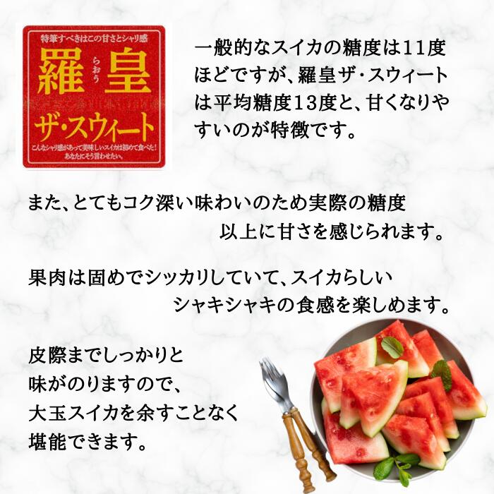 【ふるさと納税】【先行予約】すいか 羅皇ザ・スウィート 1玉 約8~9kg 令和8年産 2026年産 果物 送料無料 ※沖縄・離島への配送不可 no-surox1 サムネイル3