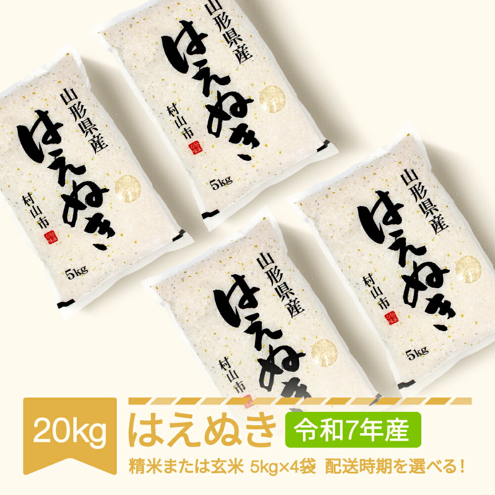 お米 20kg 5kg×4 はえぬき 精米 玄米 令和7年産 2025年産 山形県産 送料無料※沖縄・離島への配送不可