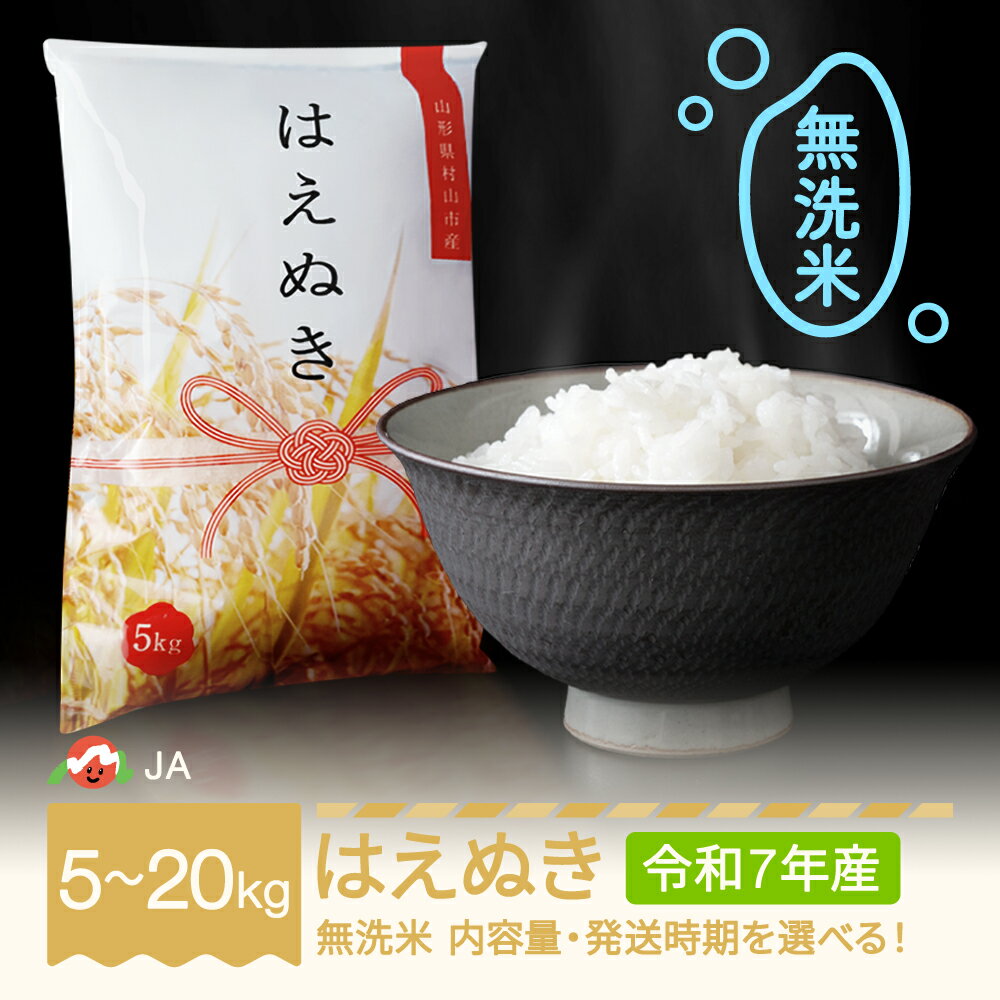【先行予約】 新米 米 5kg 10kg 15kg 20kg はえぬき 無洗米 令和7年産 2025年産 選べる内容量 山形県村山市産 送料無料 ※沖縄・離島への配送不可