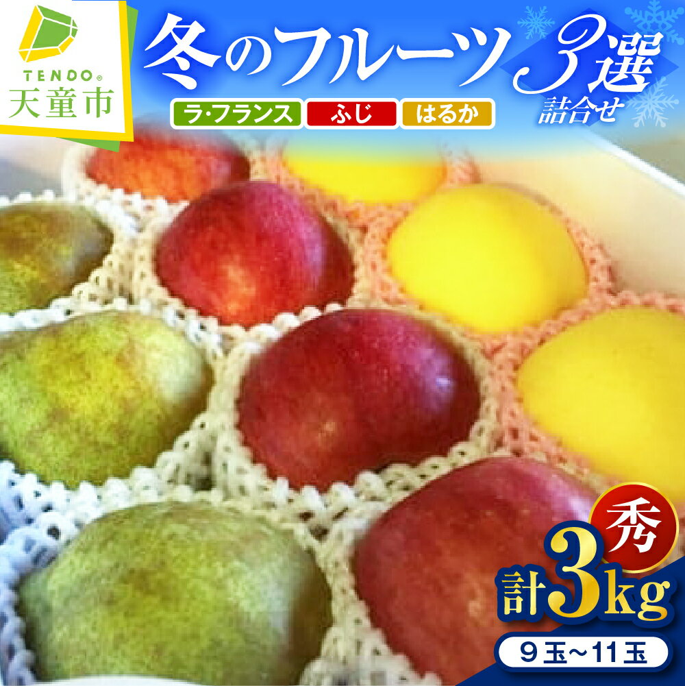 天童 “ 冬のフルーツ 三選 ” 詰合せ 3kg ラ・フランス 洋梨 西洋梨 サンふじ はるか りんご リンゴ 秀 各9〜11玉 果物 フルーツ のし 贈答 ギフト プレゼント おすそ分け お取り寄せ 期間限定 送料無料 先行予約 【 山形県 天童市 】