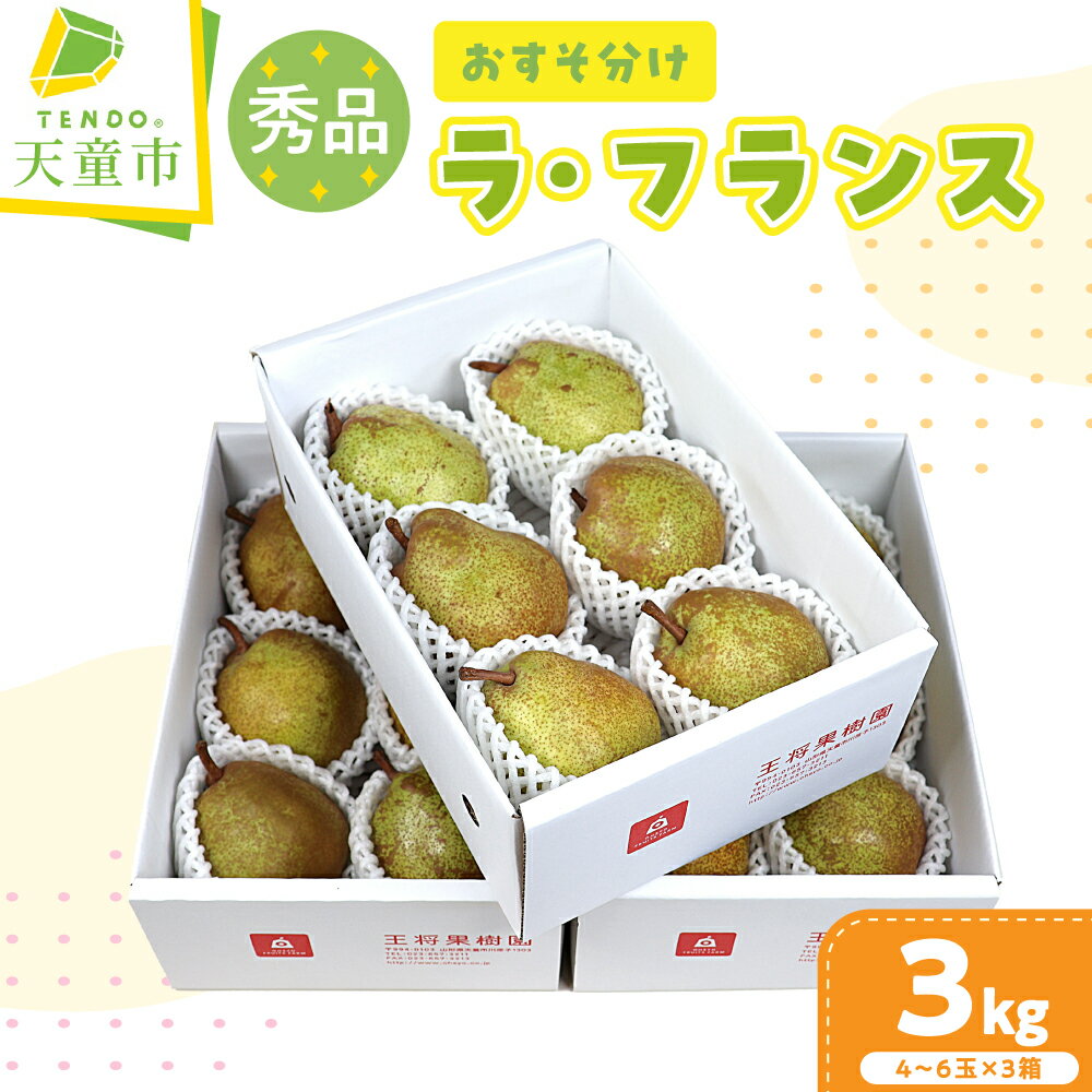 おすそ分け ラ・フランス 3kg 秀 (4～6玉)×3箱 大玉 ラフランス 洋梨 洋なし 果物 フルーツ 家庭用 のし 贈答 ギフト プレゼント 小分け 専用ギフトBOX 山形 お取り寄せ 旬 秋 冬 期間限定 送料無料 先行予約 【 山形県 天童市 】