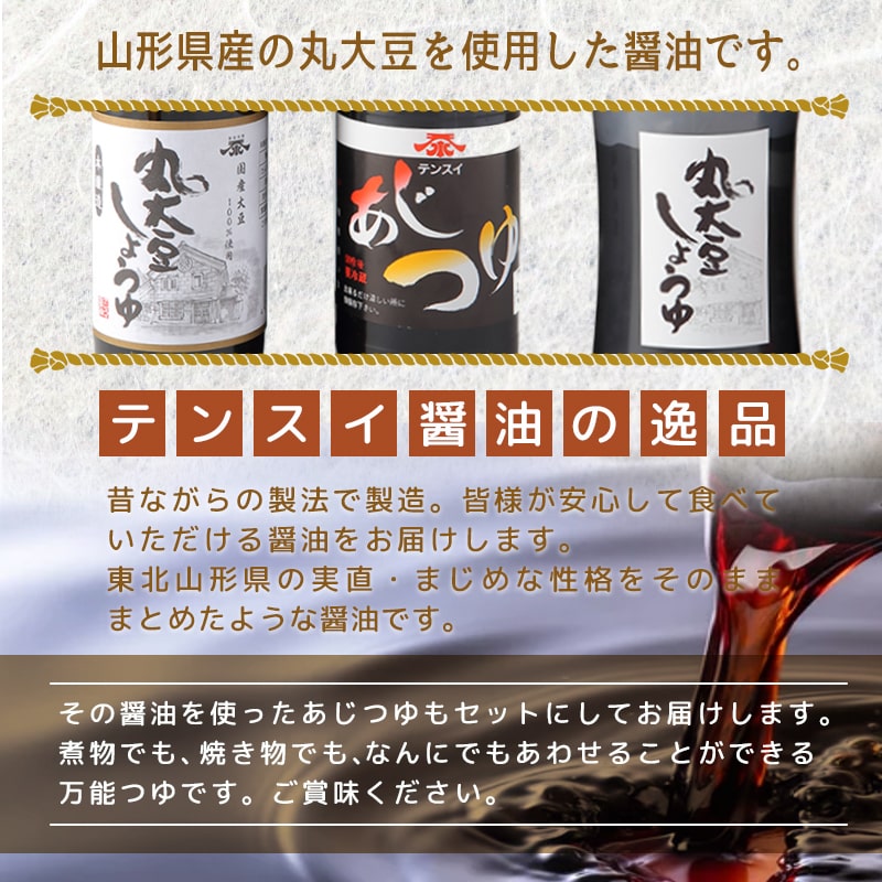 【ふるさと納税】 食品添加物 不使用 テンスイ しょうゆ セット 調味料 濃口 醤油 あじつゆ 万能つゆ 山形県産 丸大豆 食品添加物 不使用 お取り寄せ のし 贈答 御礼 内祝 御祝 敬老の日 送料無料 やまがたさくらんぼファーム 【 山形県 天童市 】 サムネイル3