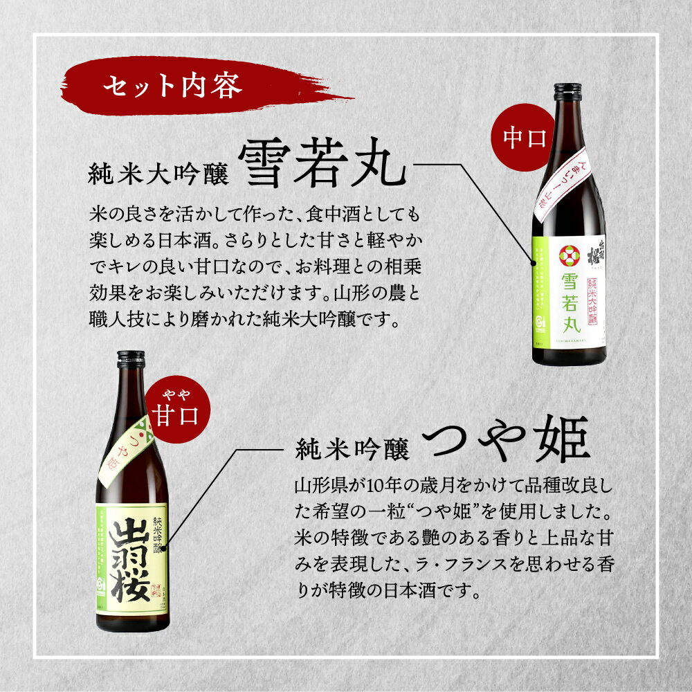 【ふるさと納税】 出羽桜 山形ブランド米 のお酒 2本セット 各 720ml 日本酒 地酒 純米 大吟醸 酒 雪若丸 純米 吟醸 酒 つや姫 IWC 金賞 受賞 晩酌 ご家庭用 のし 贈答 御祝 飲み比べ お取り寄せ 送料無料 お中元 【 山形県 天童市 】 サムネイル3