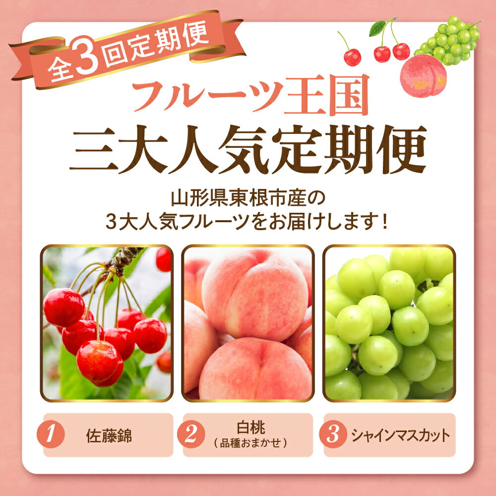 【ふるさと納税】［ 定期便 全3回 ］ 2026年 先行予約 フルーツ王国 三大人気定期便 |さくらんぼ 佐藤錦 桃 もも モモ 白桃 ぶどう シャインマスカット フルーツ 果物 くだもの 取り寄せ グルメ ご当地 産地直送 送料無料 山形 東根市 サムネイル2
