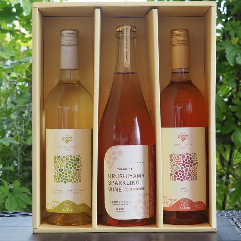 【ふるさと納税】 果樹園生まれの 漆山果樹園ワイン 「漆山ワイン (デラウェア) + 漆山ワイン (シャイン＆ロザリオ) + 漆山スパークリングワイン (デラウェア)」 3種 各750ml 計3本セット 『漆山果樹園』 山形県 南陽市 [2079] サムネイル3