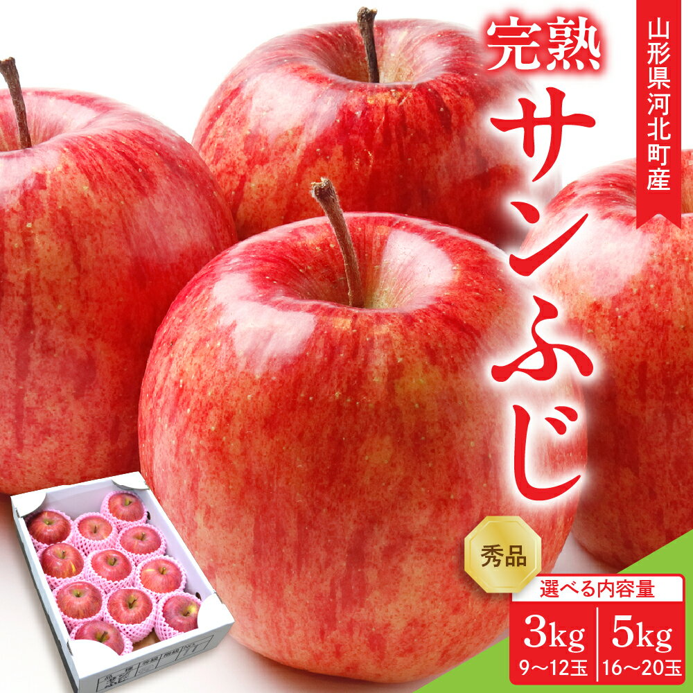 【令和7年産】サンふじ りんご 完熟 選べる内容量 3kg (9～12玉前後) 5kg ( 約16～20玉 ) ギフトBOX 入り 山形県河北町産【山形eLab】/ リンゴ 林檎 さんふじ アップル サンフジ フルーツ 果物 くだもの お取り寄せ グルメ 産地直送 山形県 河北町