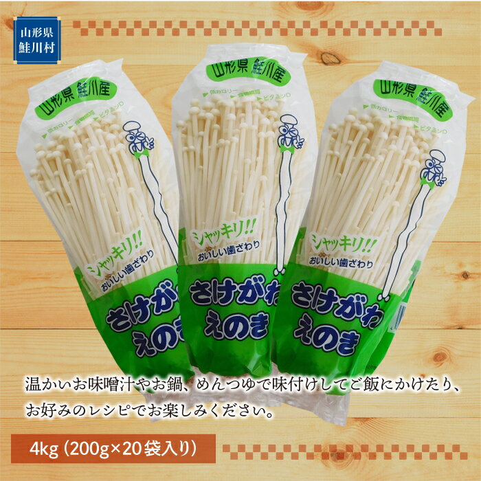 【ふるさと納税】きのこ王国鮭川村産 ［えのき茸］ たっぷり4kg（200g×20袋入り） - 画像2