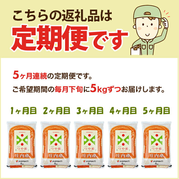 【ふるさと納税】≪5ヶ月定期便≫ 特別栽培米つや姫5kg×5ヶ月連続 計25kg 山形県庄内産 ご希望期間の毎月下旬頃お届け JA 農協 産地直送 精米 白米 庄内米 東北 遊佐町 ブランド米 - 画像2