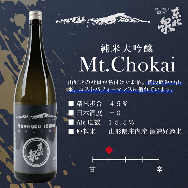 【ふるさと納税】東北泉 純米大吟醸 Mt.Chokai 1800ml×2本セット 高橋酒造 山形県 遊佐町 庄内 鳥海山 日本酒 酒 お酒 清酒 セット品 家飲み 宅飲み おうち時間 サムネイル2