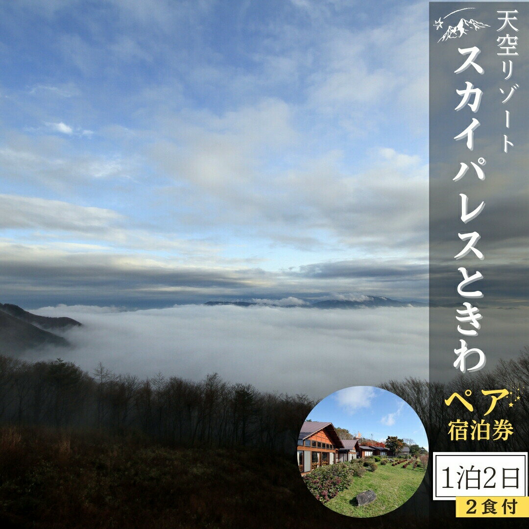 【 1泊2食付 ペア宿泊券 】 天空 リゾート 「 スカイパレスときわ 」 宿泊券 2名 1泊2日 朝食 夕食 貸切風呂 展望 洋室 和室 雲海 山頂 自然 ビール 旅行 観光 チケット 発行日より2年有効 福島県 田村市 スカイパレス