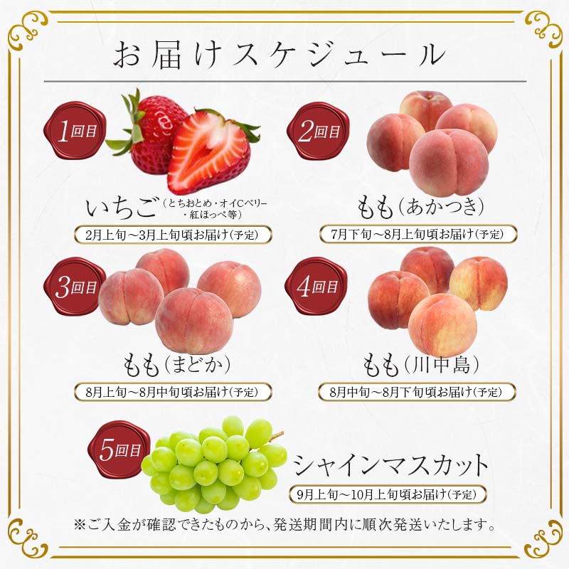 【ふるさと納税】＜2026年春から開始の定期便＞伊達なフルーツ定期便 (いちご・もも3種・ぶどう) 果物 フルーツ 苺 イチゴ 桃 モモ 葡萄 ブドウ 福島県 伊達市 F20C-485 サムネイル3