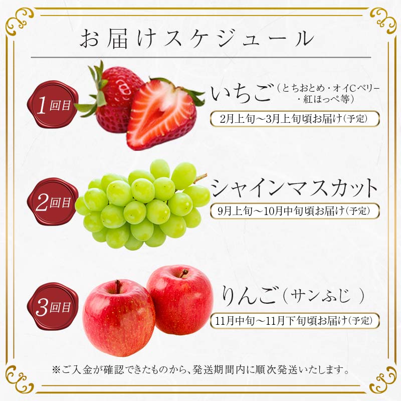 【ふるさと納税】＜2026年春から開始の定期便＞伊達なフルーツ定期便 (いちご・ぶどう・りんご) 果物 フルーツ 苺 イチゴ 葡萄 ブドウ 林檎 リンゴ 福島県 伊達市 F21C-244 サムネイル3