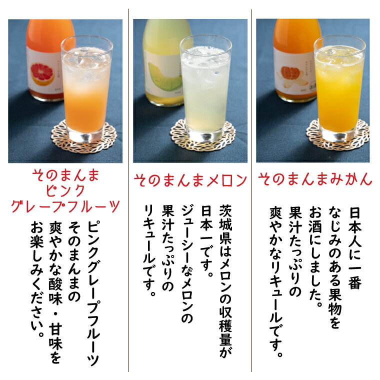 【ふるさと納税】そのまんまシリーズ3種飲み比べセット（メロン・みかん・ピンクグレープフルーツ）【リキュール ジューシー 果汁 水戸市 茨城県】（DW-113） サムネイル2