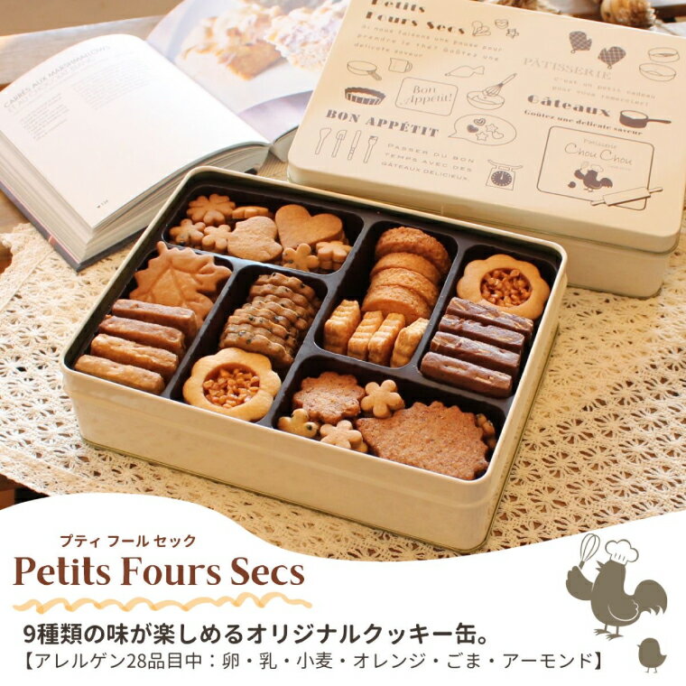 【数量限定】プティフールセック パティスリーシュシュオリジナルクッキー缶 焼菓子9種類【クッキー 焼き菓子 焼菓子 クッキー缶 着色料不使用 発酵バター 奥久慈卵 水戸市 水戸 茨城県】（IG-1）