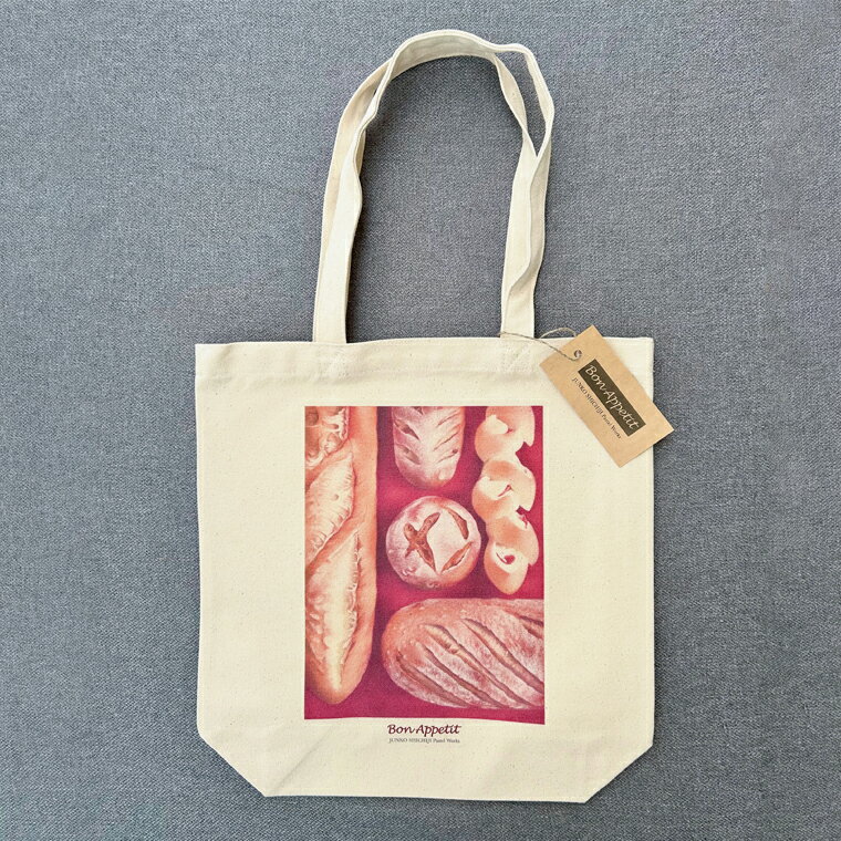 【ふるさと納税】七字純子オリジナルキャンバストートバッグ〈Bon Appetit〉パン【パステル画 通勤 通学 おしゃれ A4サイズ オリジナル アート コットン100% トートバック バック 七字純子 茨城県 水戸市】（FZ-7） サムネイル2