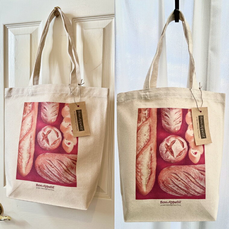 【ふるさと納税】七字純子オリジナルキャンバストートバッグ〈Bon Appetit〉パン【パステル画 通勤 通学 おしゃれ A4サイズ オリジナル アート コットン100% トートバック バック 七字純子 茨城県 水戸市】（FZ-7） サムネイル3