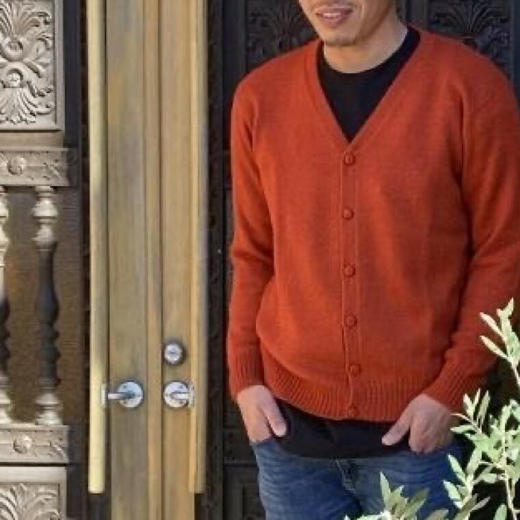 【ふるさと納税】【アルパカ専門店　T'IKA】メンズカーディガンVネック　れんがオレンジ　(アルパカ100％) 【アパレル 洋服 おしゃれ 羽織 プレゼント 毛糸 大きめ サイズ 水戸市 橙色】(AL-3) サムネイル2