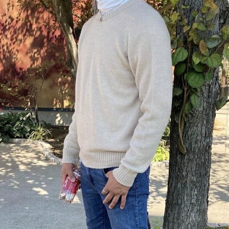 【アルパカ専門店　T'IKA】ラグランセーター・ナチュラルアイボリー・男女兼用（アルパカ100％）【アパレル 洋服 おしゃれ プレゼント 毛糸 ウイメンズ 水戸市 白系】(AL-8)